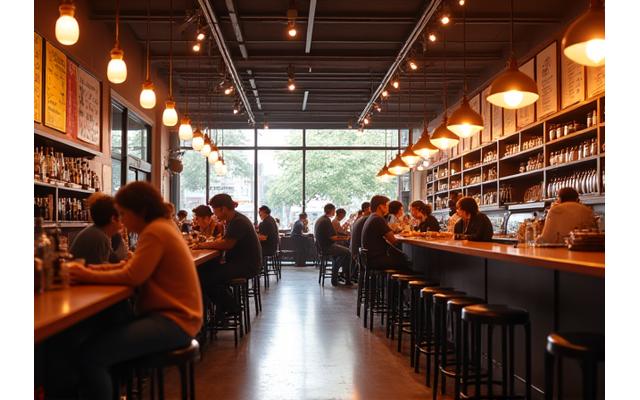 An established cafe bustling with happy customers, signifying successful business turnaround.