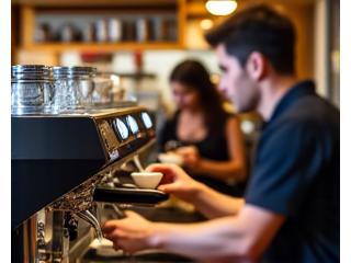 Barista pours coffee in a cafe setting